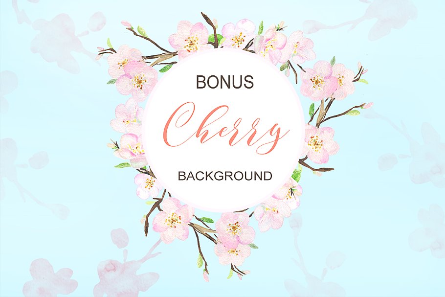 甜美的手绘樱桃樱花水彩剪贴画 Cherry flowers. Waterolor clipart.插图(6)