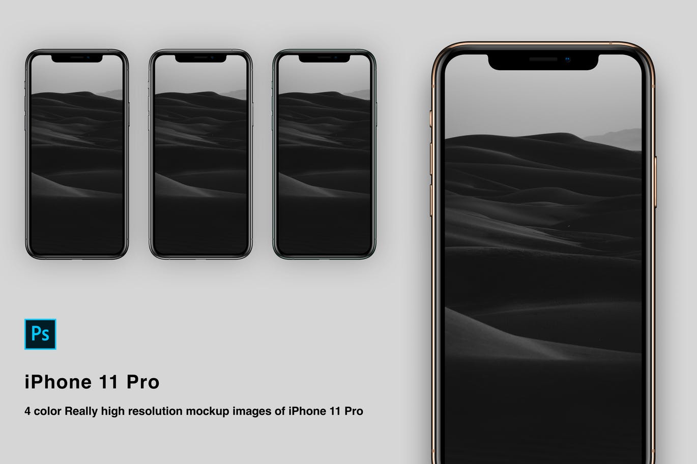 高分辨率逼真四色iPhone 11 Pro手机样机PSD模板 High Resolution Mockup for iPhone 11 pro插图