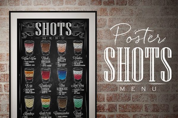 饮料冷饮海报式菜单模板 Poster Shots Menu