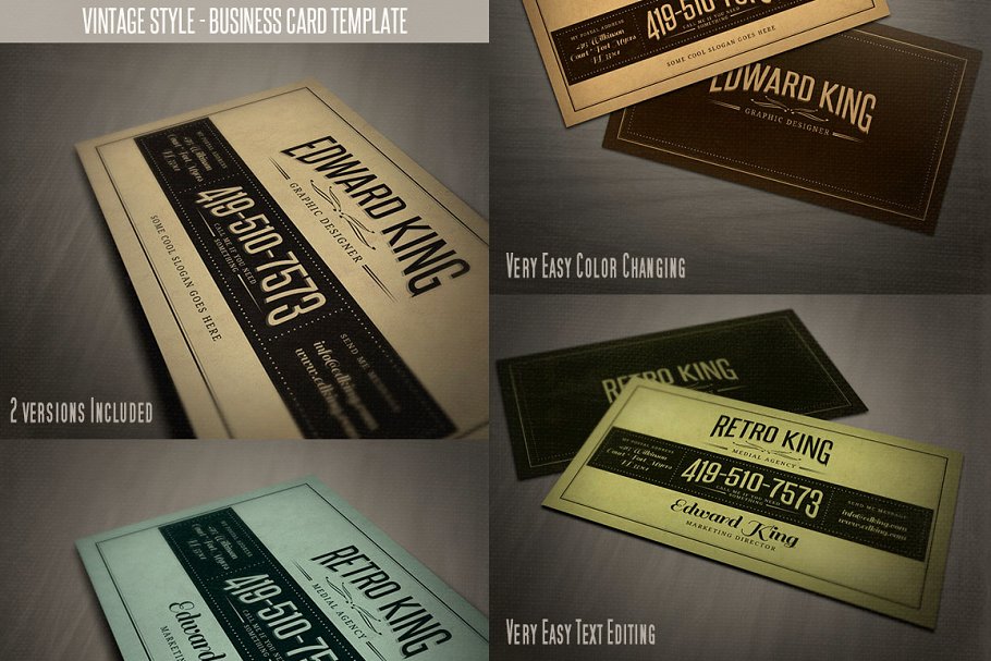 6款复古企业商务名片模板 Retro Business Cards插图(3)