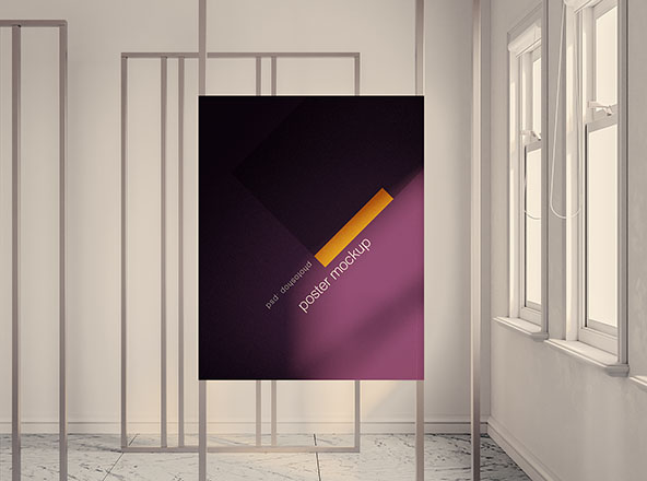 海报室内张贴效果演示样机模板 Exhibition Poster Mockup
