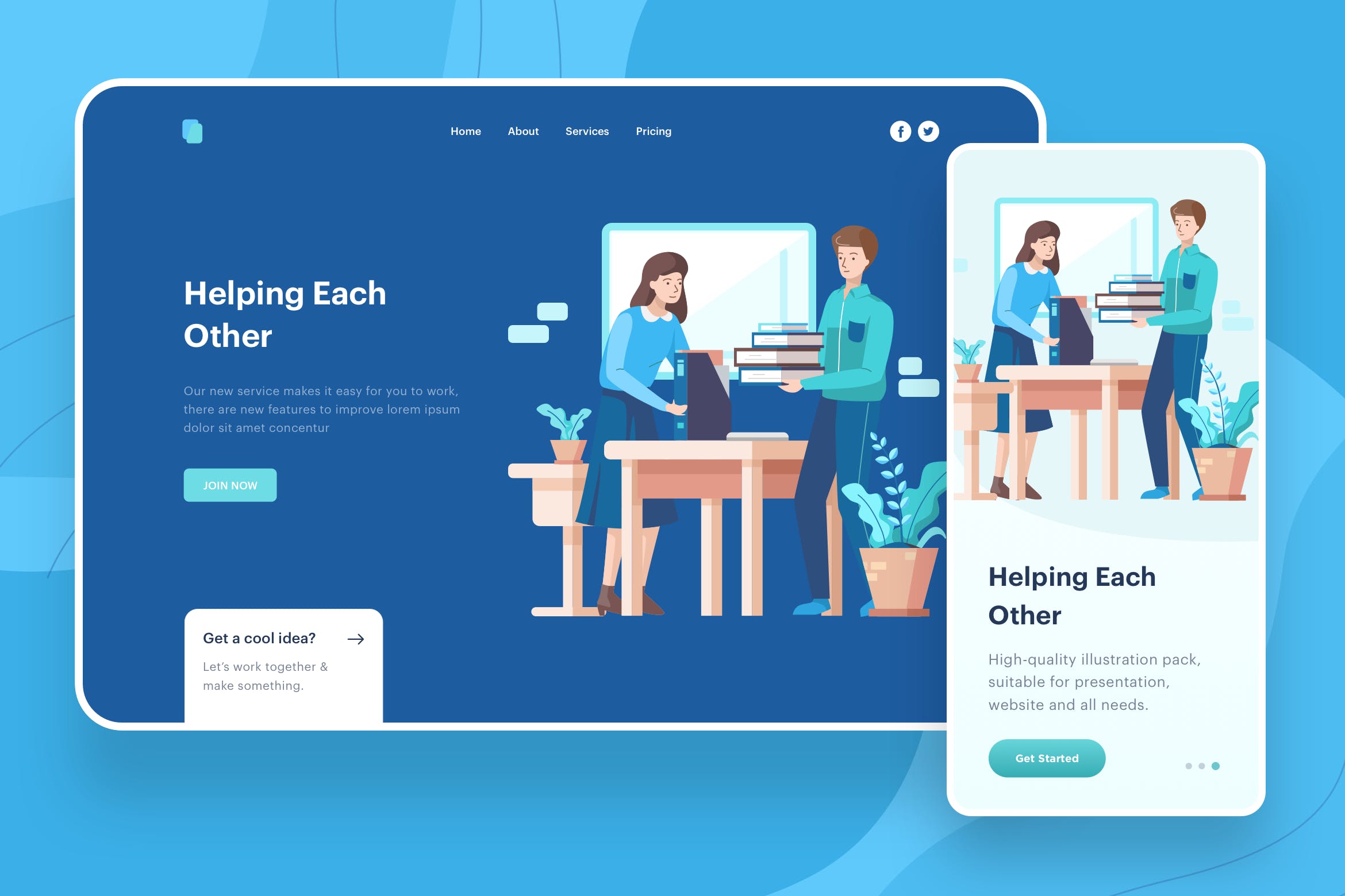 职场互助主题网站矢量插画设计素材 Helping Each Other Illustration – Website Header插图