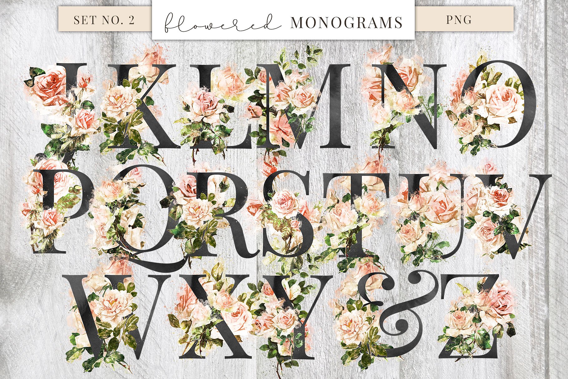 古典风格玫瑰/树叶/装饰字母/花环和花束剪贴画合集 Farmhouse Watercolor Flowers插图(5)