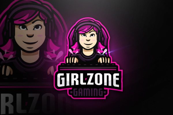 女生游戏卡通形象Logo模板 Girlzone Gaming – Mascot &amp; Esport Logo