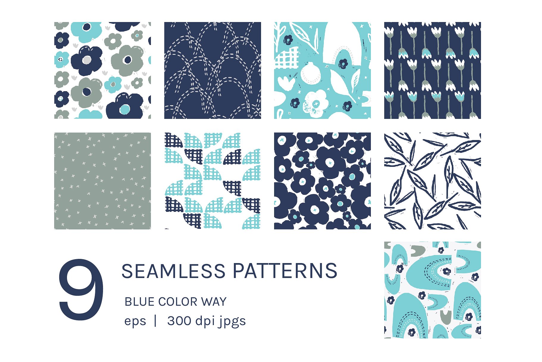 手绘花卉剪影无缝纹理 Floral Silhouette | Seamless Pattern插图(1)