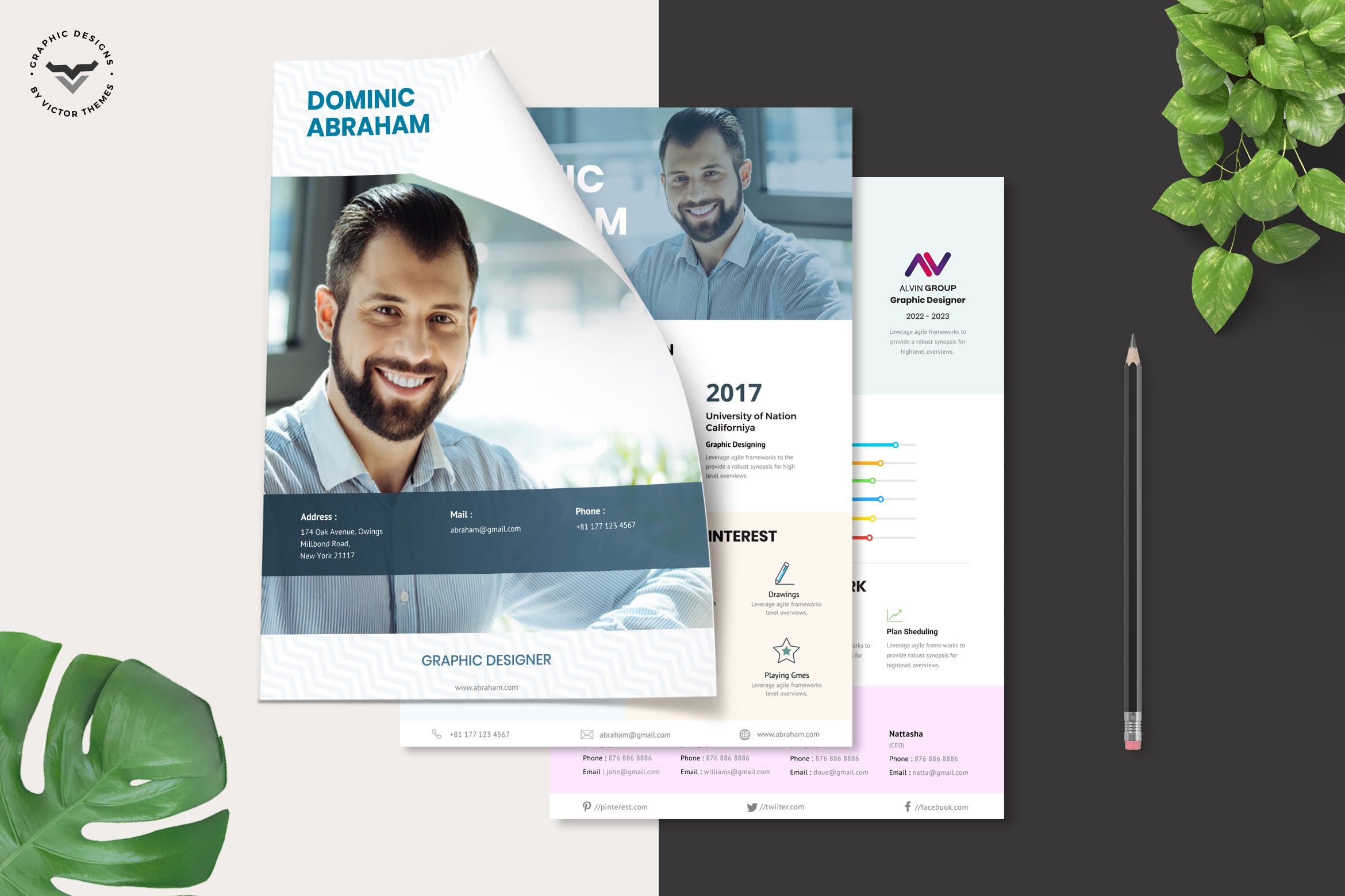 创意设计师三合一电子素材库精选简历模板 Creative CV Template插图