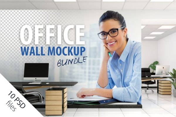 办公室墙纸设计样机模板合集 OFFICE Interior Wall Mockup Bundle