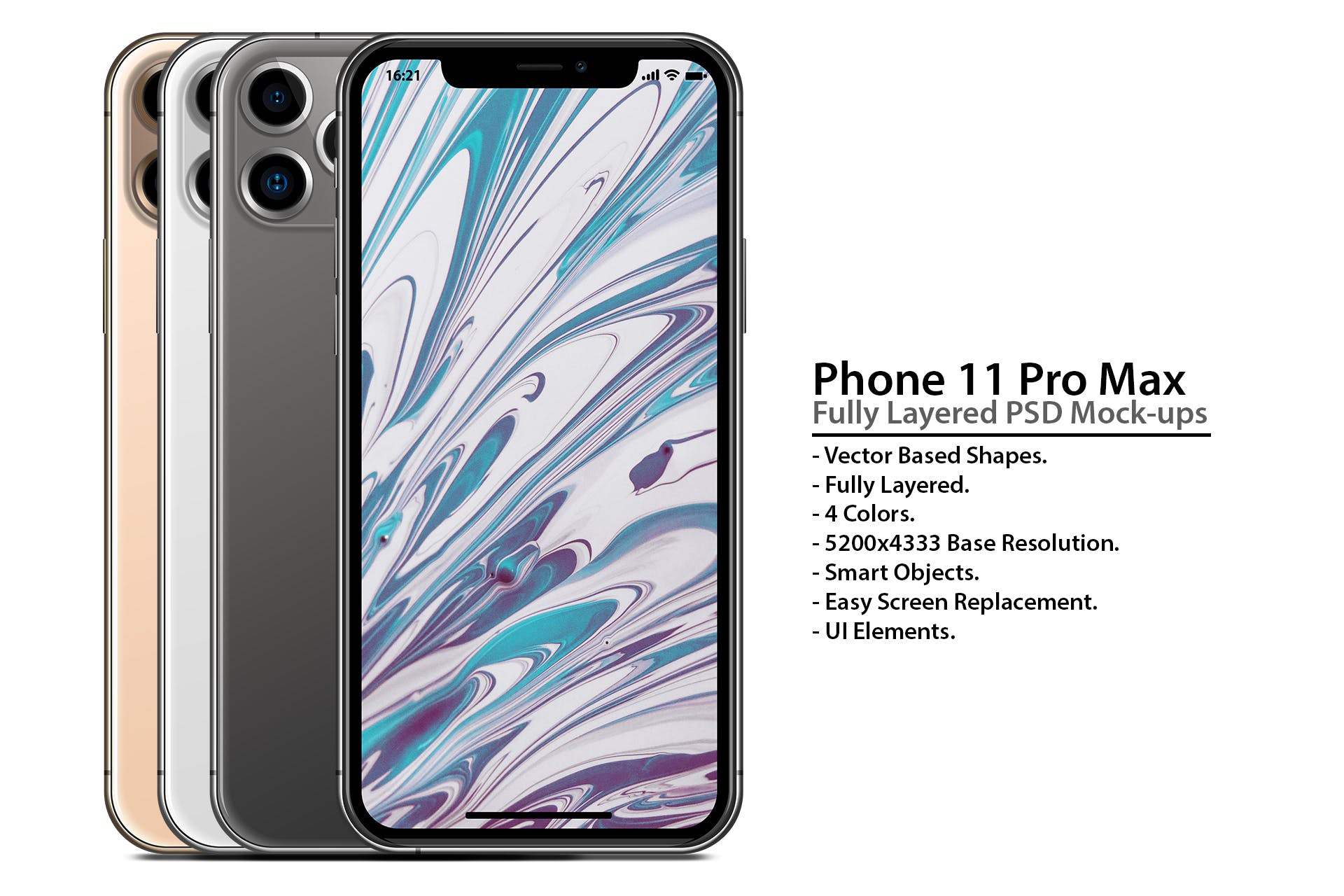 iPhone 11 Pro手机正/后视图样机模板 iPhone 11 Pro Layered PSD Face and Back Mock-ups插图