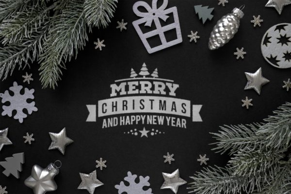 银色圣诞节主题背景场景样机 Silver Christmas mockup