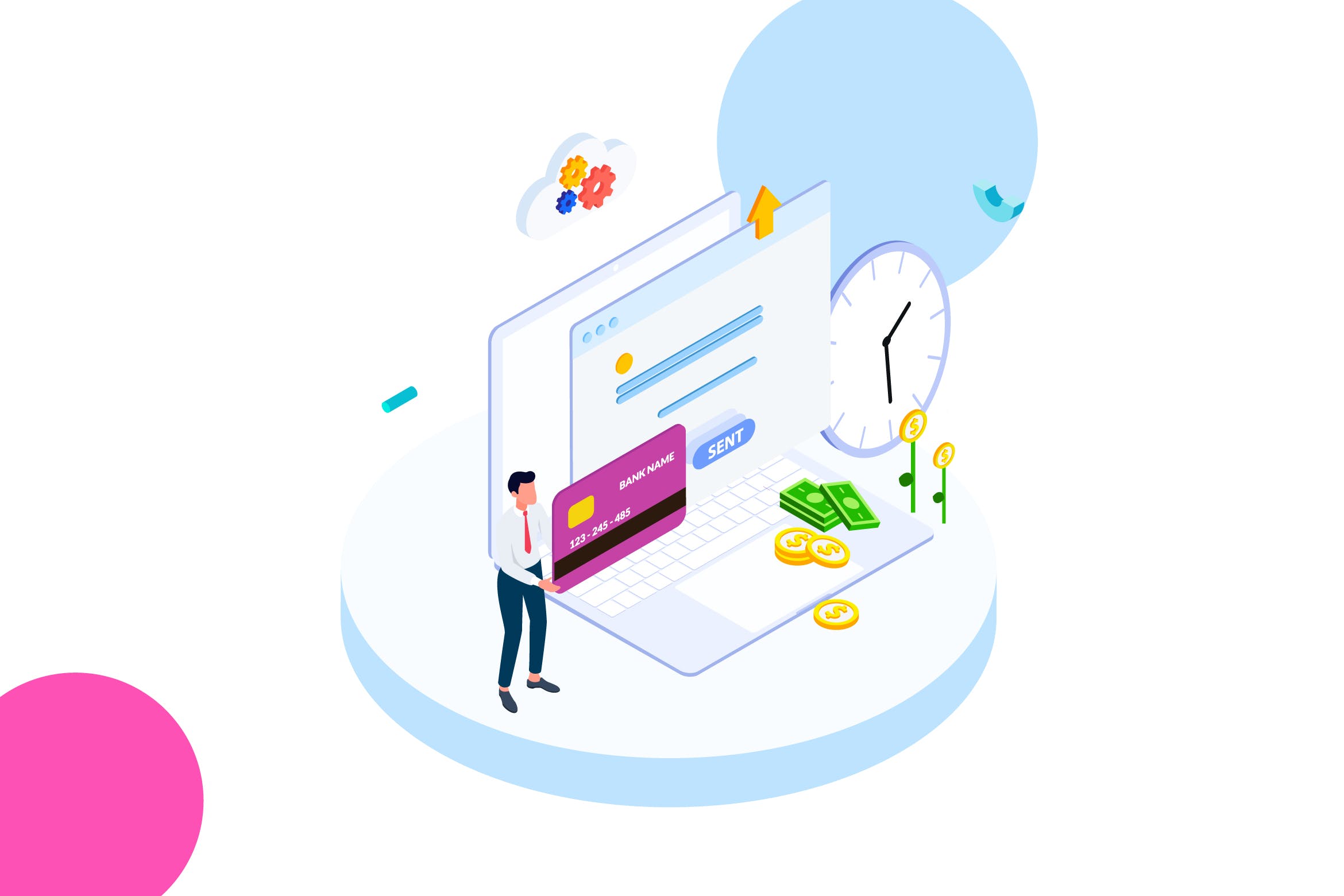 快速转账金融业务场景矢量等距概念插画v3 Quick money transfer of Finance Isometric – FV插图