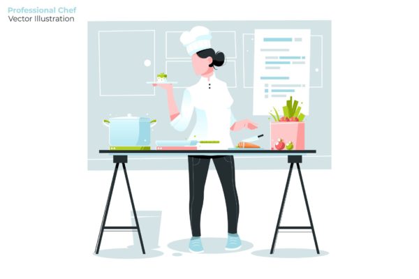 西式厨师烹饪场景矢量插画素材 Professional Chef – Vector Illustration