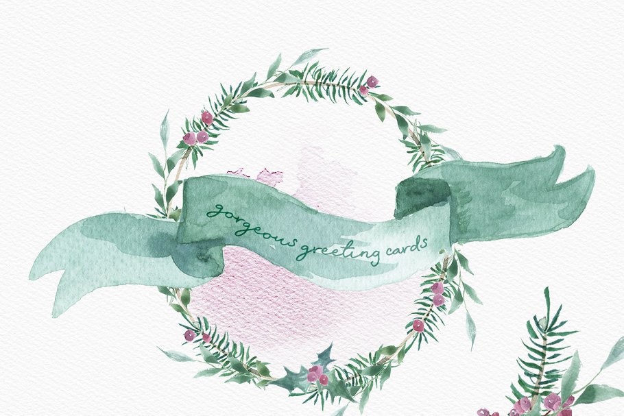 美丽冬季圣诞水彩剪贴画合集 Merry Christmas Watercolor Bundle插图(4)