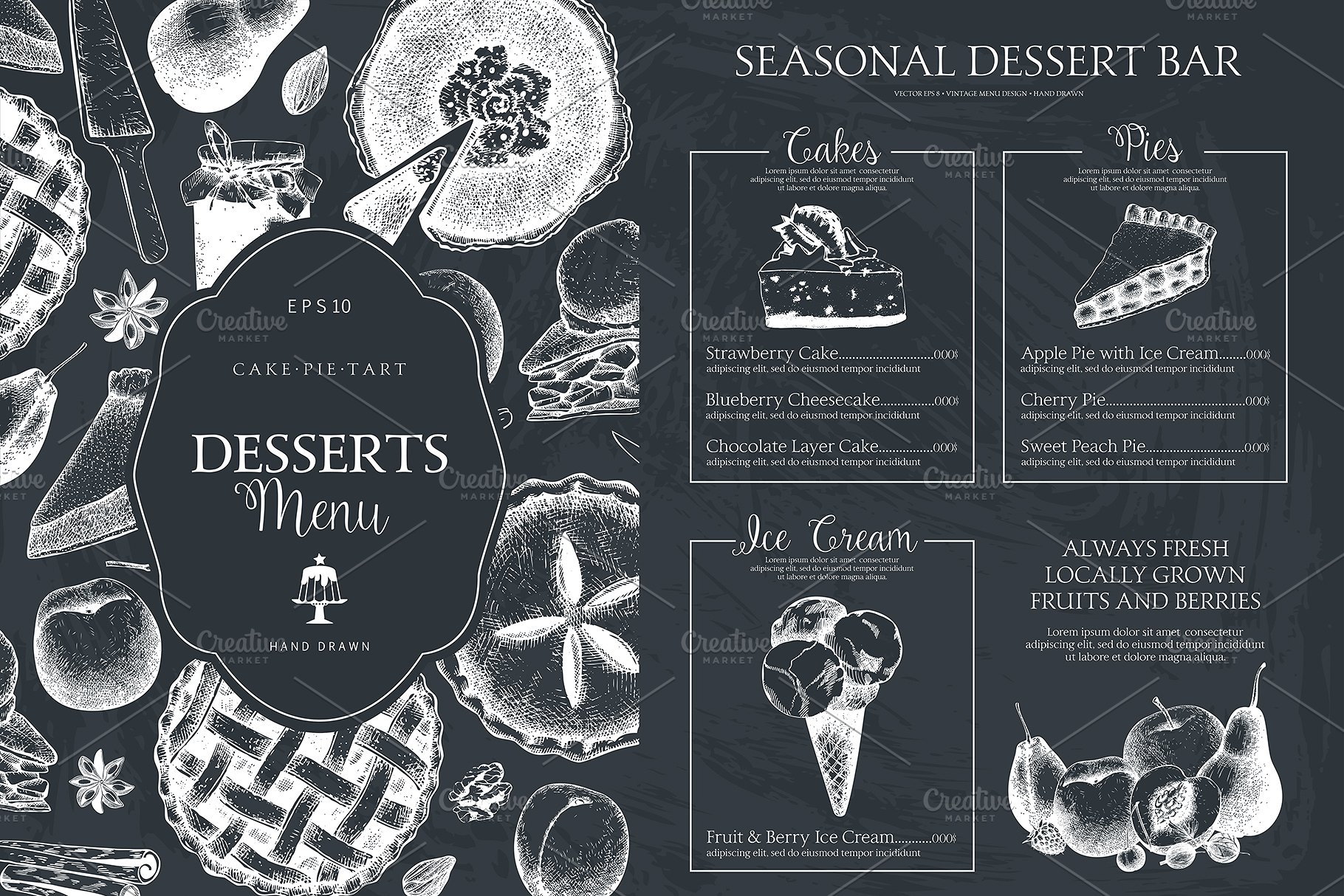 水果蛋糕和馅饼菜单设计模板 Fruit Cakes & Pie Menu Designs插图(2)