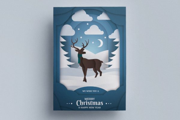 立体剪纸艺术圣诞节传单海报设计模板v2 Paper Art Christmas Flyer Template