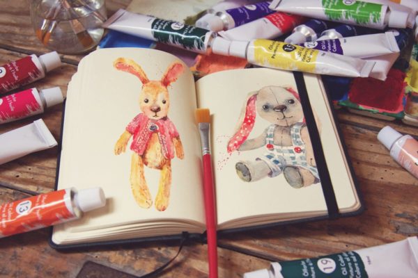 水彩画创作画室场景袖珍笔记本样机模板v6 Pocket Notebook &amp; Brush