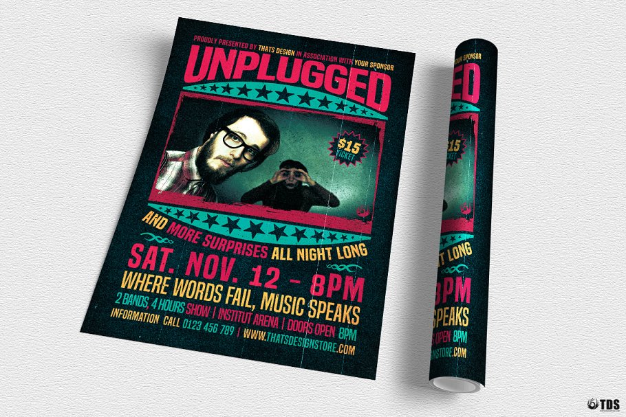 小众音乐派对活动传单PSD模板 Concert Unplugged Flyer PSD插图(2)