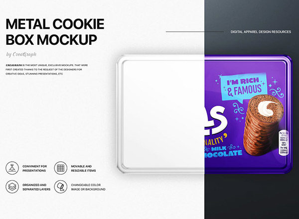 高品质的金属曲奇饼干盒子样机展示模型mockups