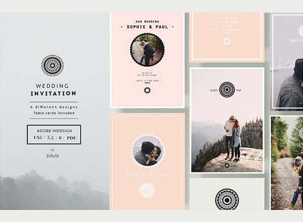 不一样的大气简约风格的婚礼邀请函模版下载[indd]