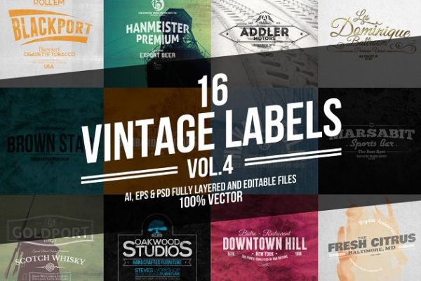 复古标签、徽章模板合集 Vintage Labels &amp; Badges Vol.4