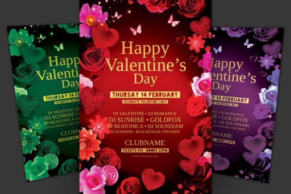 玫瑰爱心浪漫主题情人节海报模板 Valentine Flyer