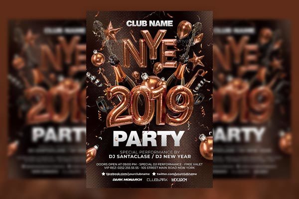2019新年派对海报–铝箔气球主题 NYE 2019 Party [psd]