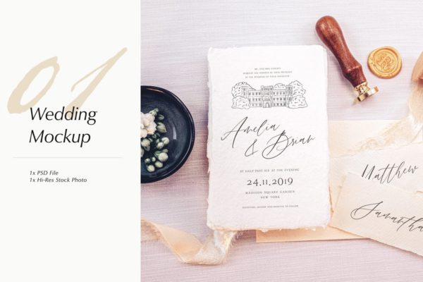 婚礼照片婚礼邀请函优雅风格设计样机素材库精选模板v01 Wedding Photo Mockup 01