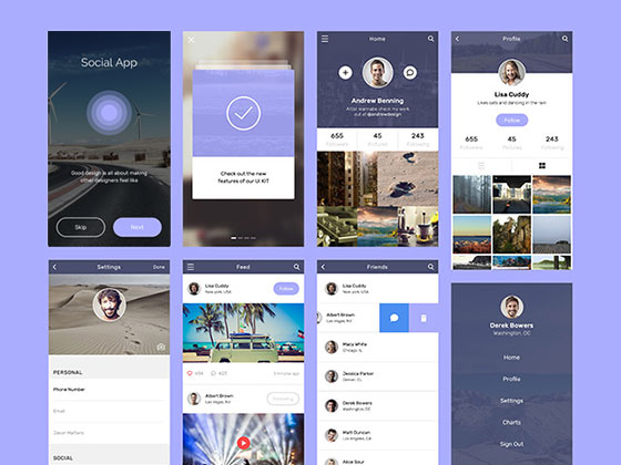 紫色系社交应用概念设计素材之家精选sketch素材