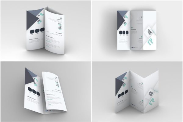 三折页传单设计多角度效果图样机素材库精选模板 Trifold Brochure Mock-Up