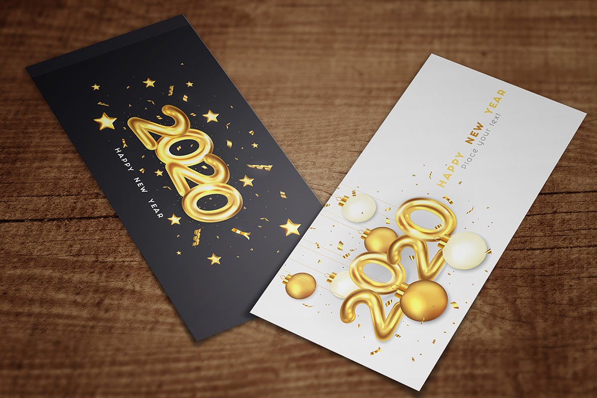 2020年金属字体特效新年贺卡设计模板 Happy New Year 2020 greeting card插图(3)