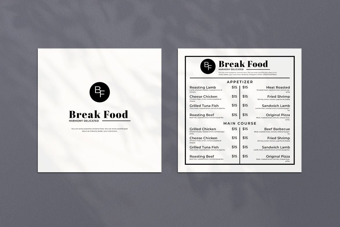 简约风西式餐厅素材库精选菜单模板v05 Square Food Menu. 05插图(2)