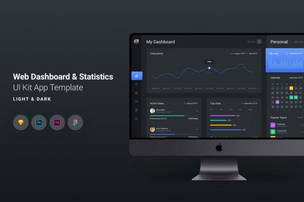 Web仪表板-数据统计分析UI工具包v1 Web Dashboard &amp; Statistics UI Kit App Template 1