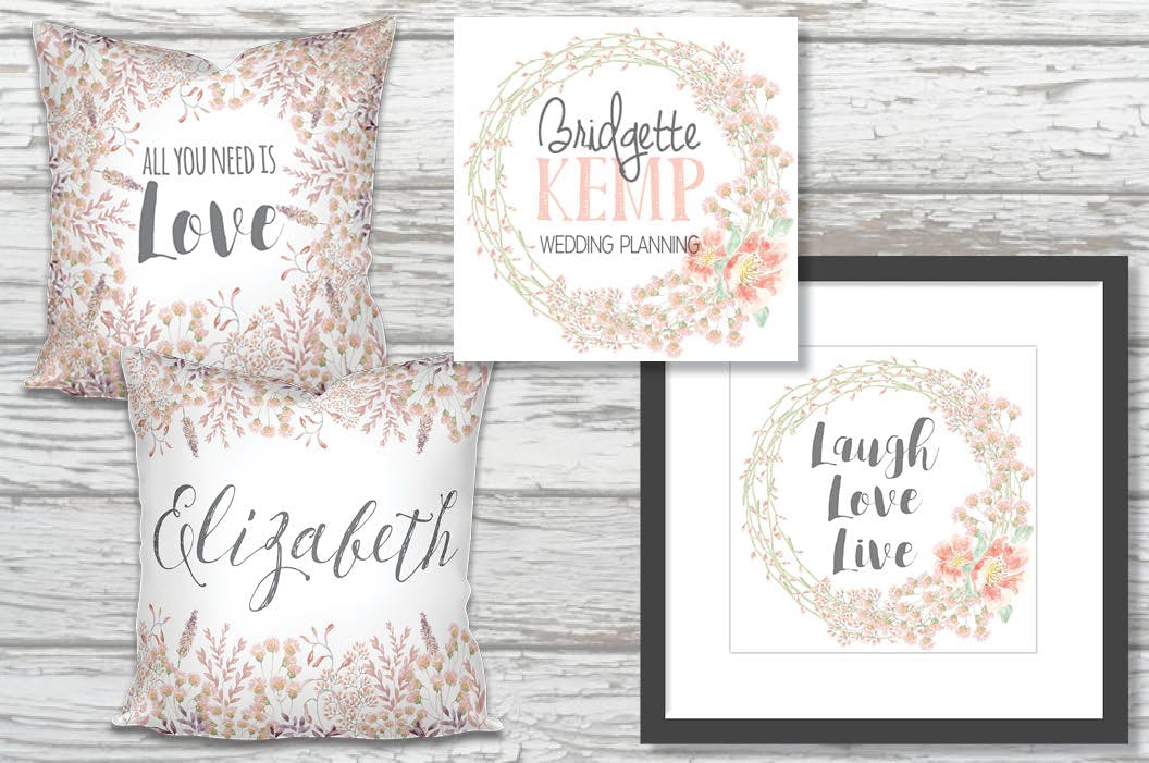 腮红&桃红色水彩手绘花朵/叶子图案素材库精选PNG素材 Blush Pom Pom Floral Border插图(4)