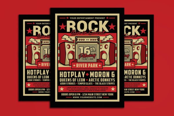 复古摇滚音乐派对活动海报模板 Rock Live in Concert