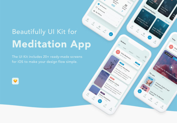 素材库下午茶：给冥想训练者使用的 APP UI Kit 套装下载[Sketch]