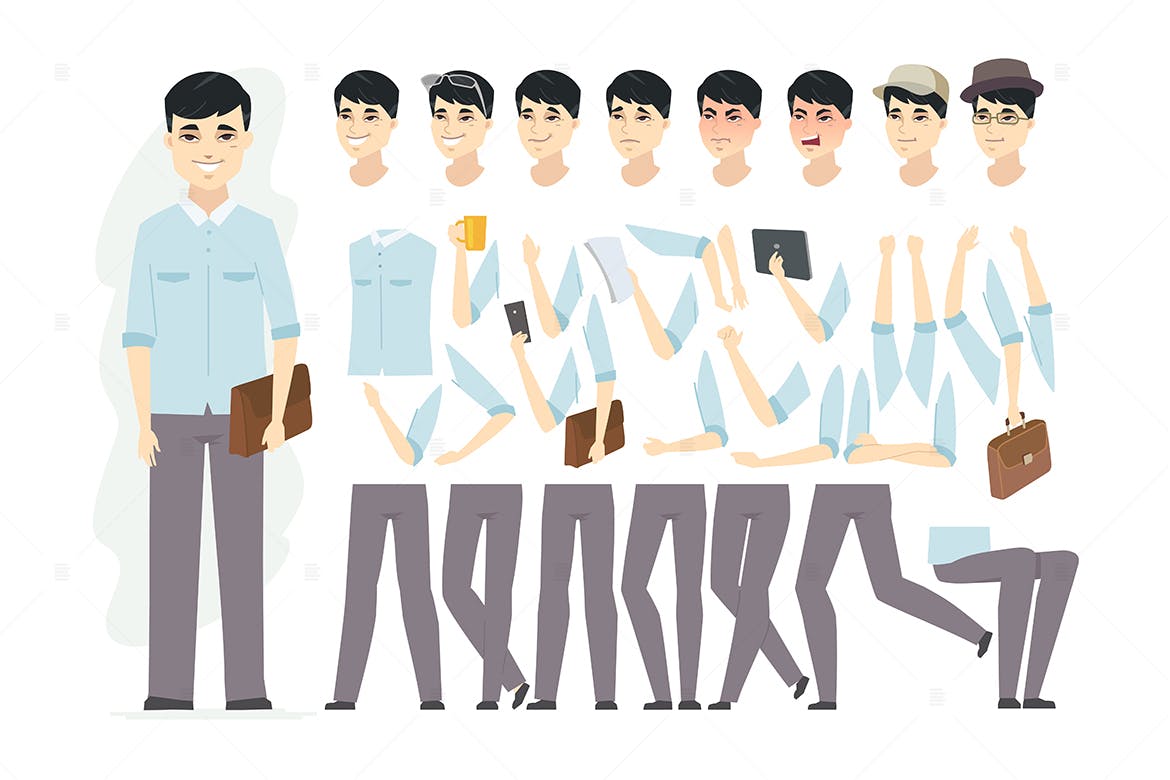 中国男人卡通人物形象矢量插画素材库精选 Chinese man – cartoon character constructor插图(1)