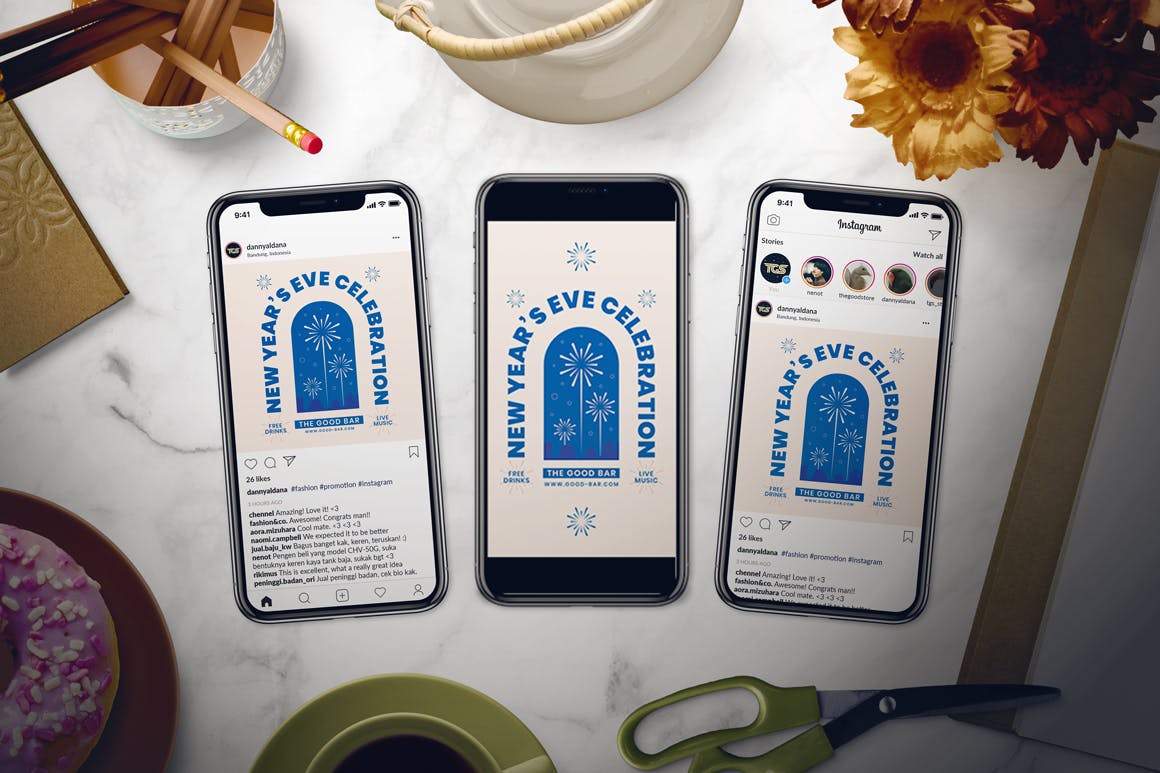 酒吧新年庆祝活动海报传单设计模板 New Year Flyer Set插图(2)