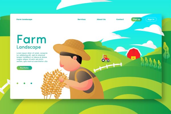 农场主题网站设计矢量插画设计素材 Farm Lanscape – Web Header &amp; Vector Template G