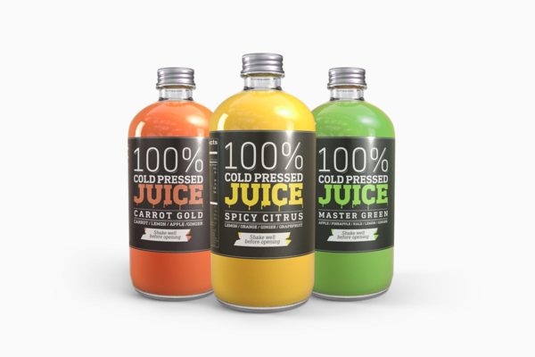 冷榨汁玻璃瓶饮料瓶外观包装样机 Cold Pressed Juice Glass Bottle Mockup