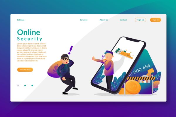 在线安全主题网站设计矢量插画素材 Online Security – Web Header &amp; Vector GR