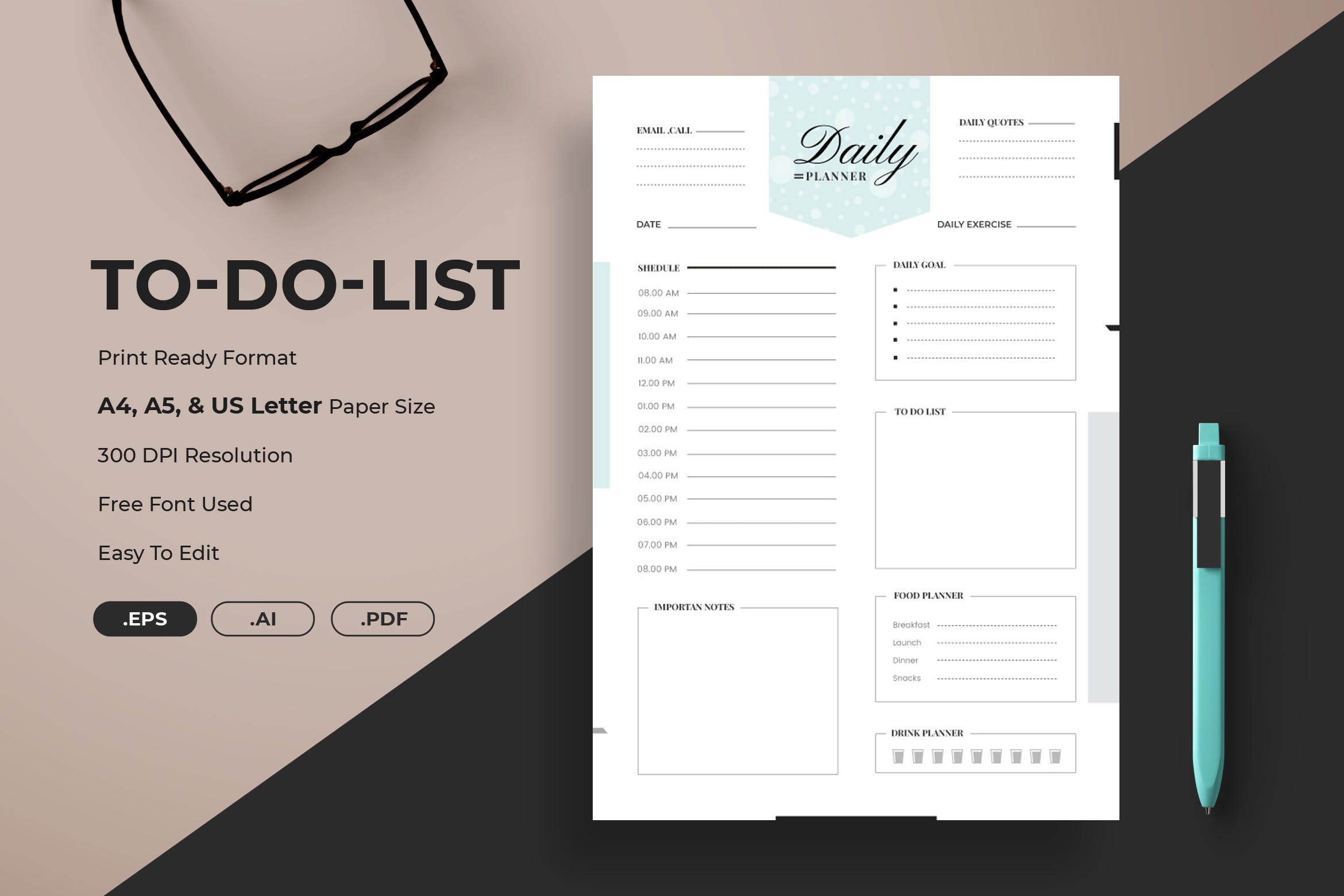 日常待办事项清单模板 Daily To-Do List Planner Daytimer插图