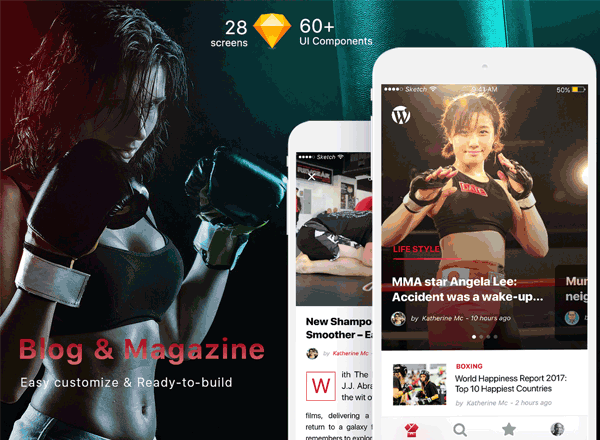 素材库下午茶：标准多图杂志风格的资讯类APP UI KITS下载[sketch]