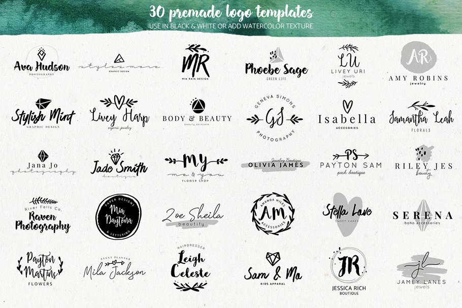 水彩风格Logo预设模板合集 Premade watercolor logo creator插图(4)