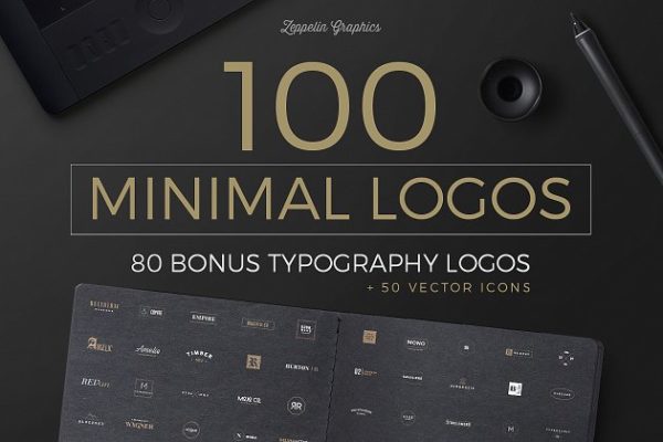 100个小微Logo模板及80个版式Logo模板 100 Minimal Logos + BONUS