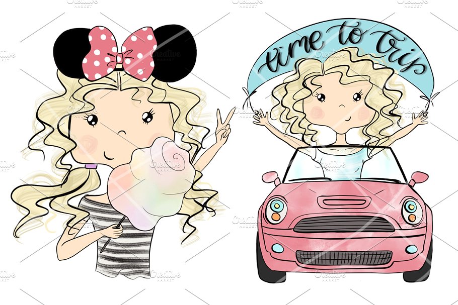 4组夏日少女剪贴画 Collection of 4 Sets Girls Summer插图(5)