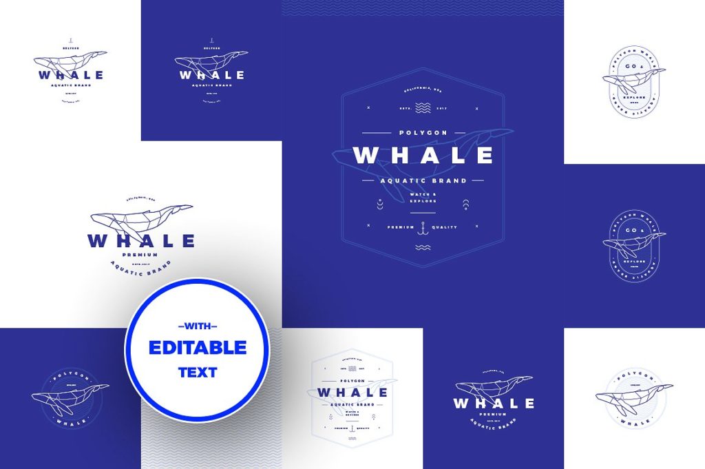 超高格调复古多边形鲸鱼矢量标示下载[AI, EPS]插图(7)