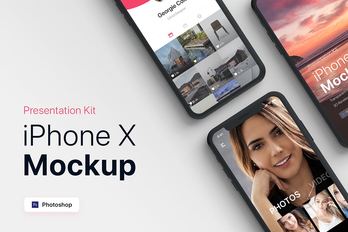 APP界面设计截图预览iPhone X手机样机模板v2 Presentation Kit – iPhone showcase Mockup插图(5)