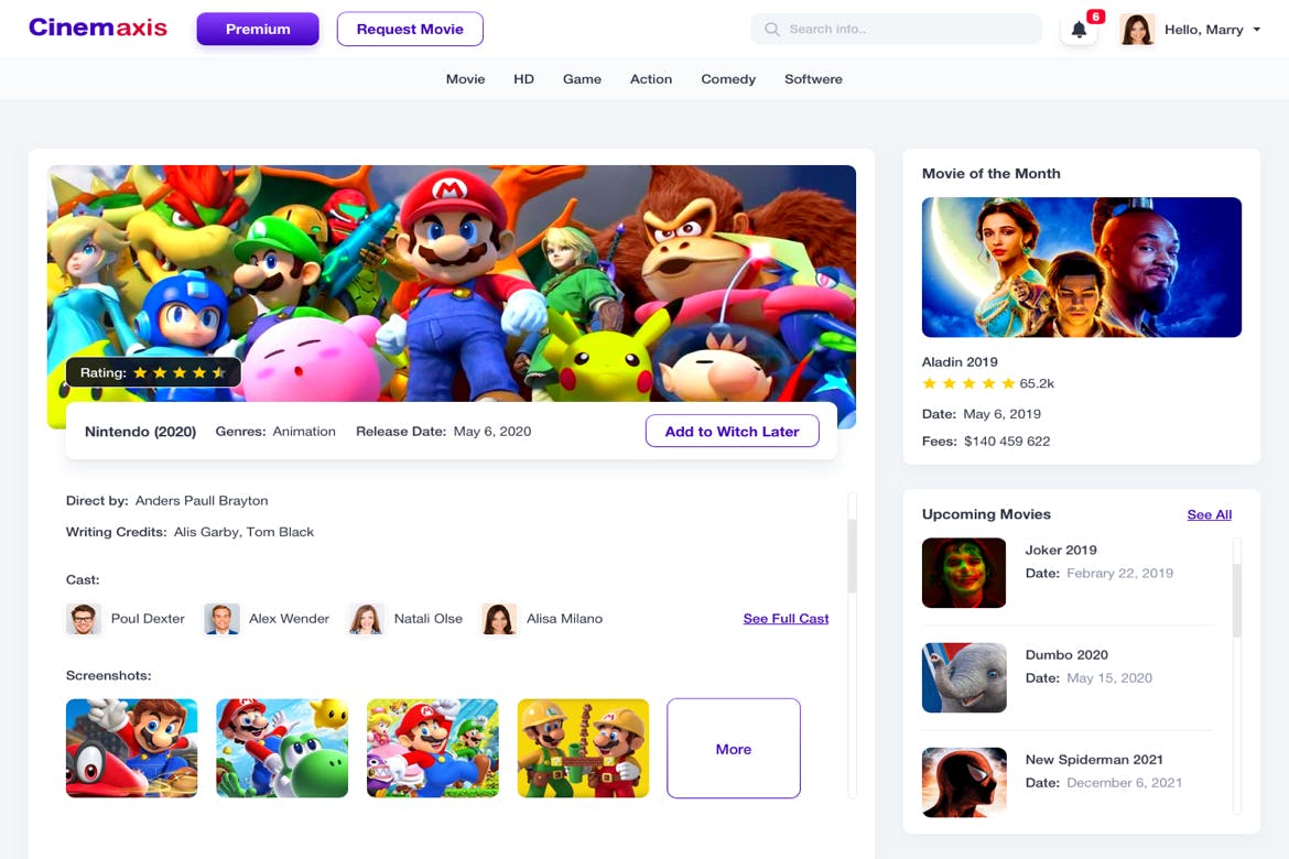 电影点评网站UI设计模板 Cinemaxis UI Dashboard插图(2)