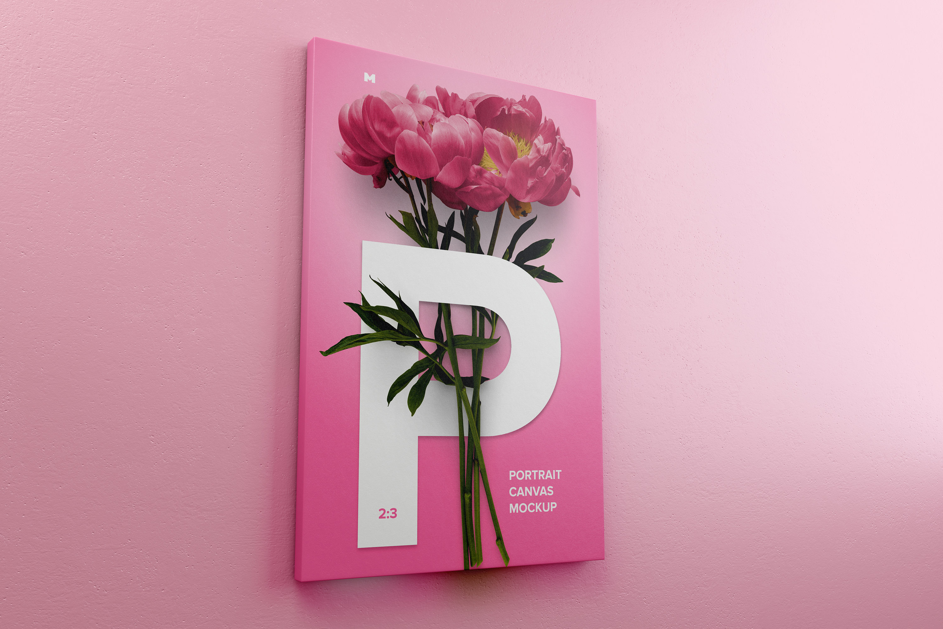 挂墙画布画框作品预览左视图样机素材 2:3 Portrait Canvas Mockup Hanging on Wall, Left View插图(4)