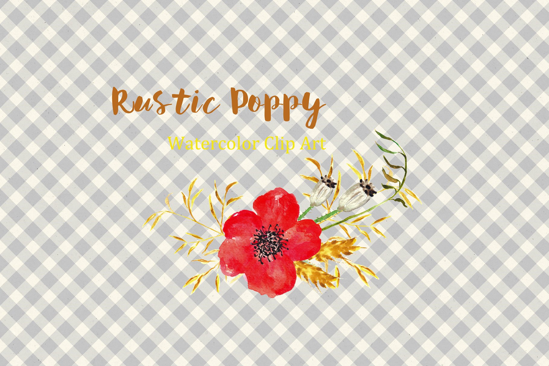 夏季乡村浪漫罂粟剪贴画 Ructic Poppy watercolor Clipart插图(3)