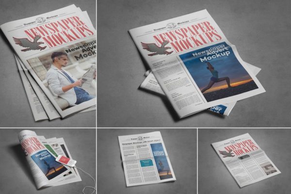 复古新闻报纸印刷品样机 Vintage Newspaper Mockups